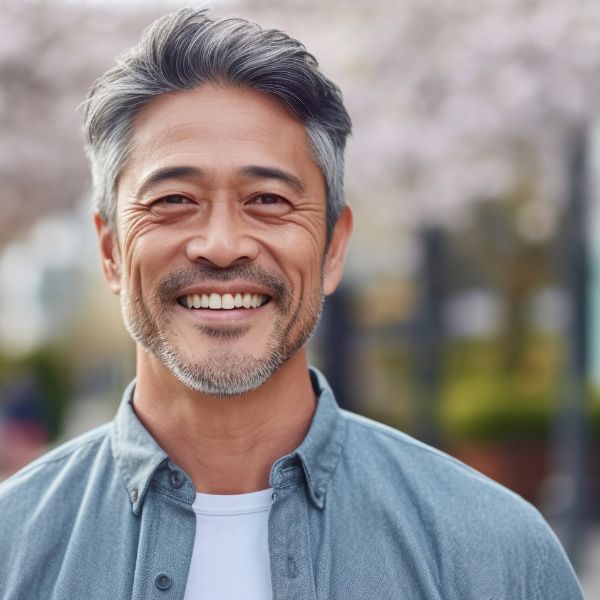 older asian man smiling